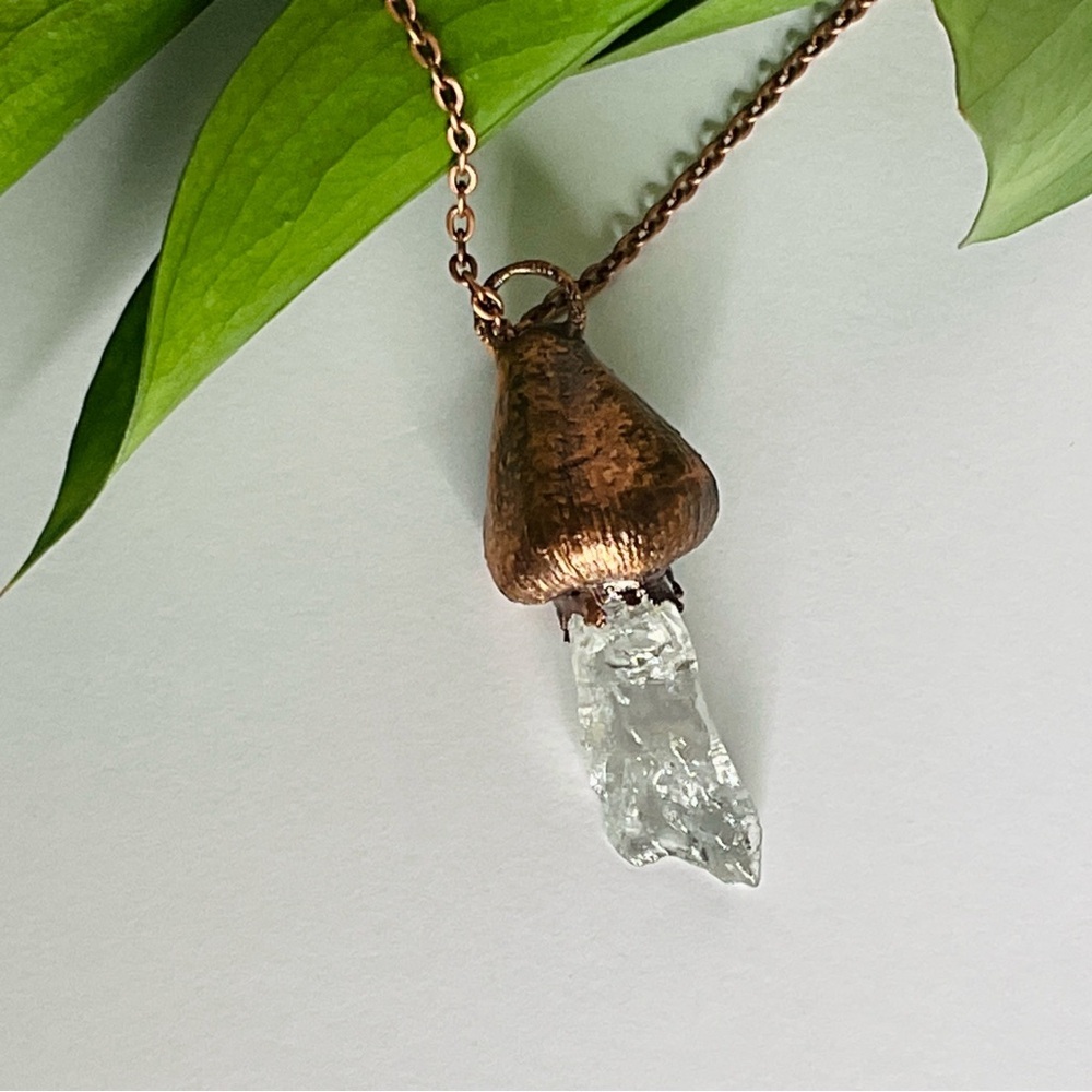 Copper Necklace Mushroom Fungi Quartz Crystal Gem Handmade Jewelry Pendant #2